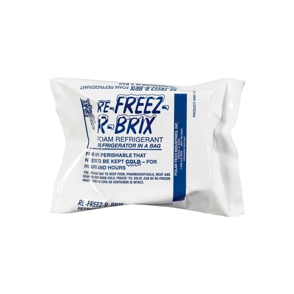 The Packaging Wholesalers Re-Freez-R-Brix Cold Bricks, 15 Oz., 4-1/2"L x 4"W x 1-1/2"H, White/Blue, 24/Pack RB15 - main